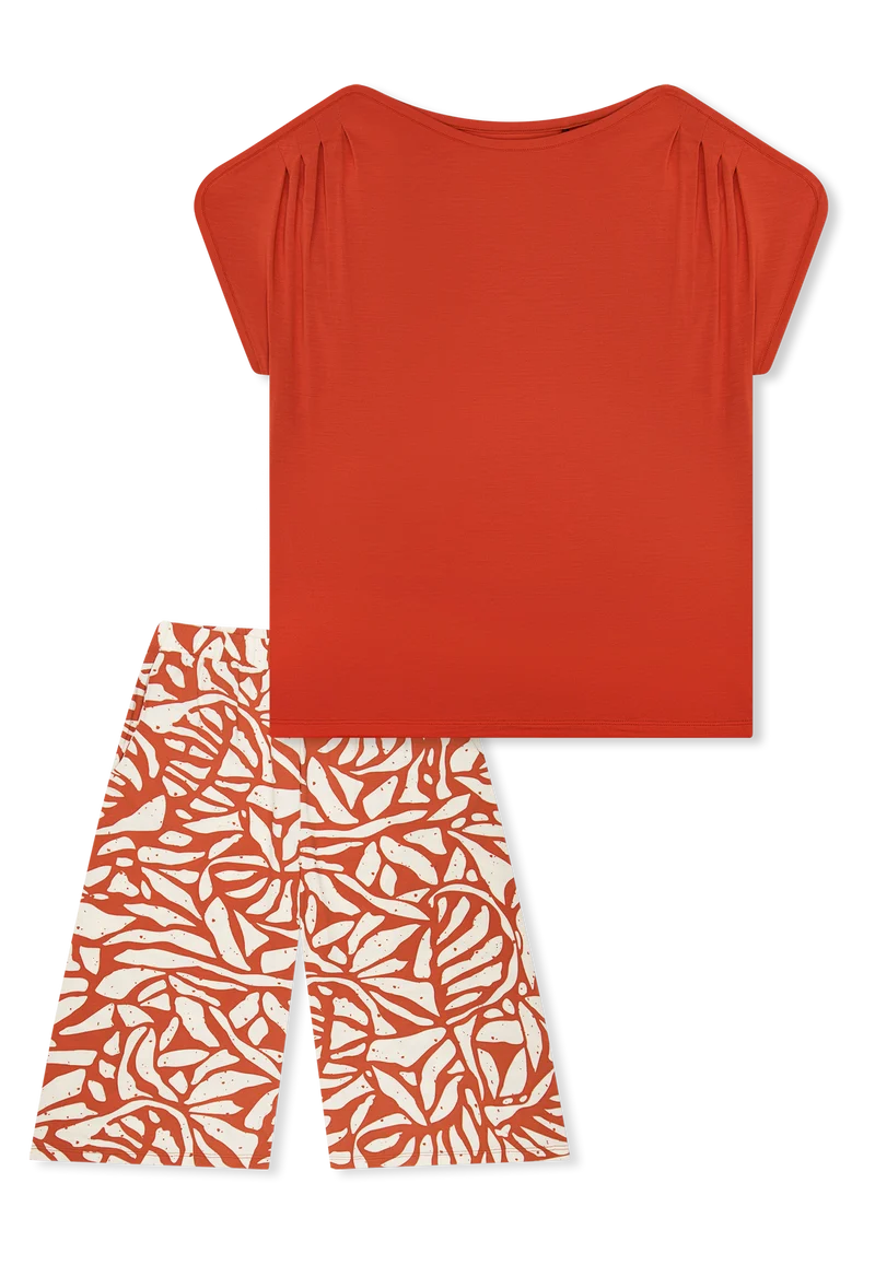 Schlafanzug 3/4-lang Orange/Weiss gemustert - Selected Premium