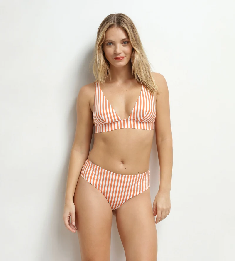 Bas de maillot de bain boxer femme Orange rayé Dim Swimwear