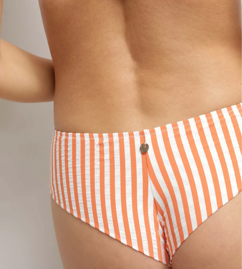 Bas de maillot de bain boxer femme Orange rayé Dim Swimwear