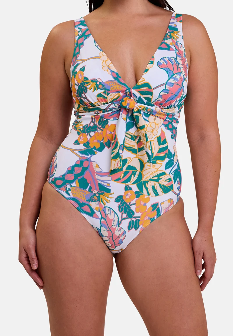 Maillot de bain une pièce sans armatures Fidji Imprimé Exotique Blanc