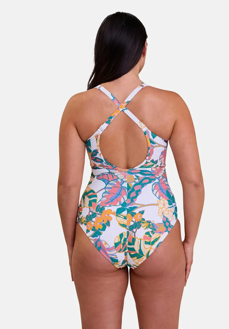 Maillot de bain une pièce sans armatures Fidji Imprimé Exotique Blanc