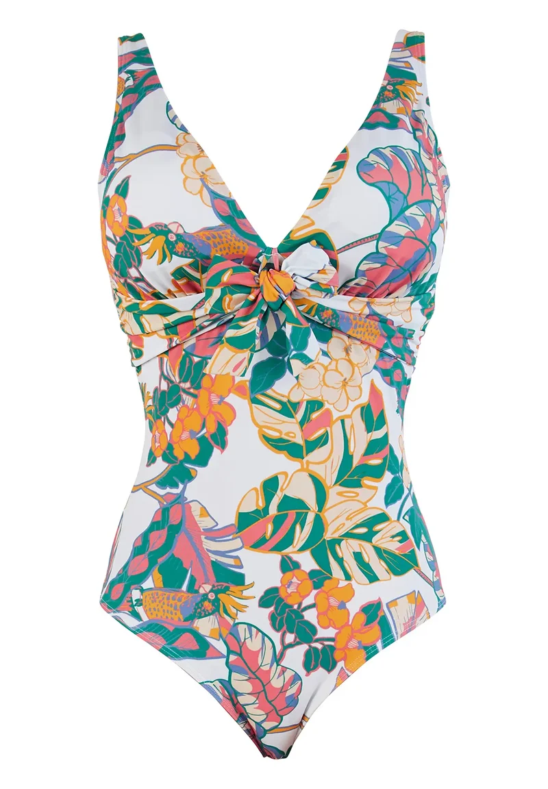 Maillot de bain une pièce sans armatures Fidji Imprimé Exotique Blanc