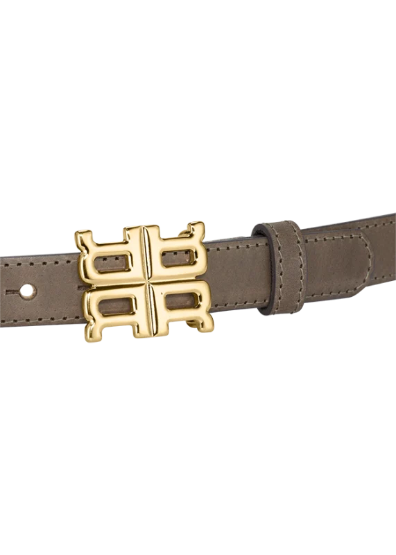 Ceinture fine en cuir à boucle logo dorée