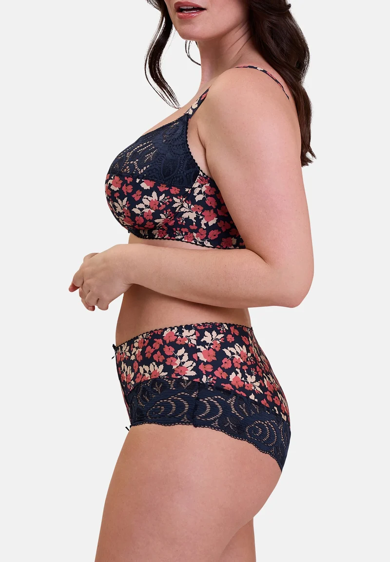 Shorty Amélie Print Imprimé Floral Marine et Rouge