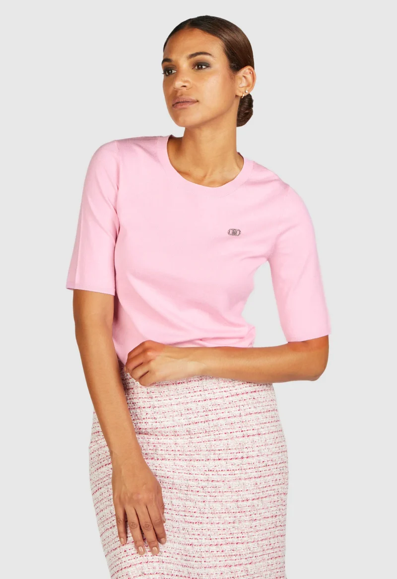 T-shirt en tricot col rond - Rose