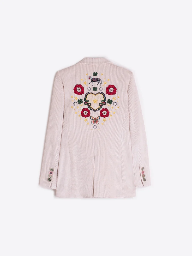 Veston en corduroy avec motif équestre brodé