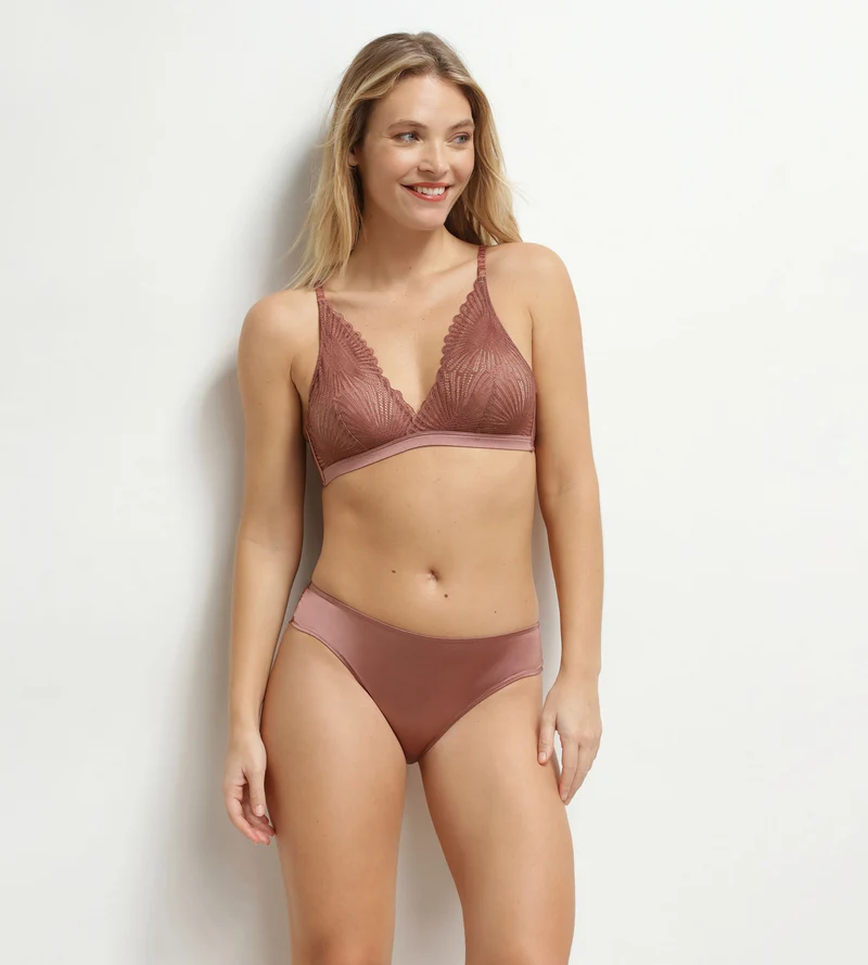 Soutien-gorge triangle sans armatures en dentelle Marron Chocolove