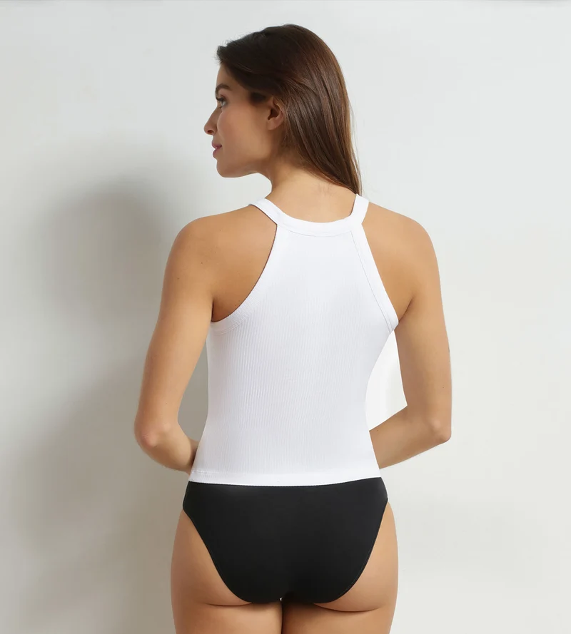 Top femme col américain brassière intégrée Blanc Dim Summer