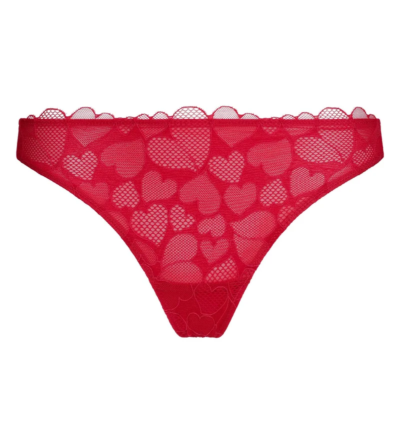 String femme en dentelle à motif cœur Rouge Red Love
