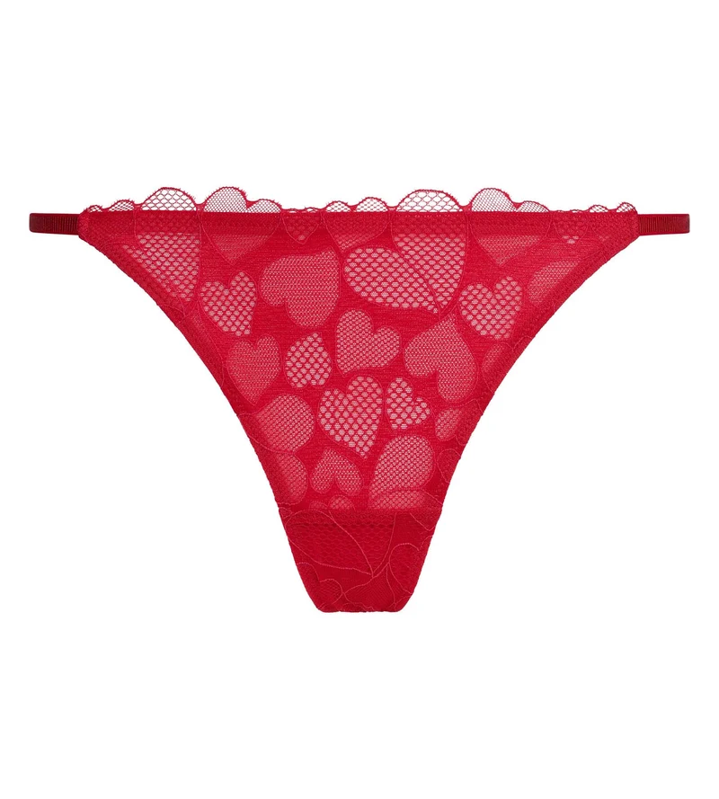 Slip brésilien femme en dentelle à motif cœur Rouge Red Love