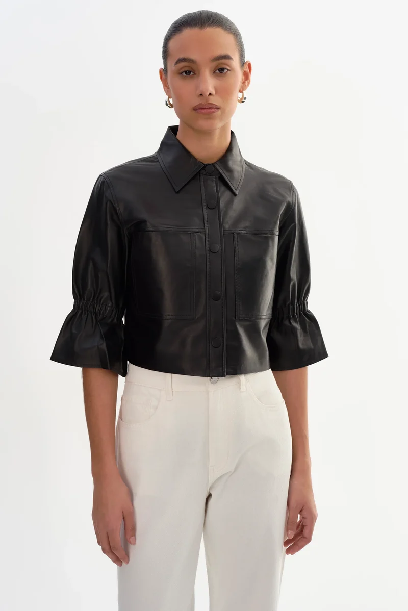 Veste-chemise courte à manches volantées Carolina
