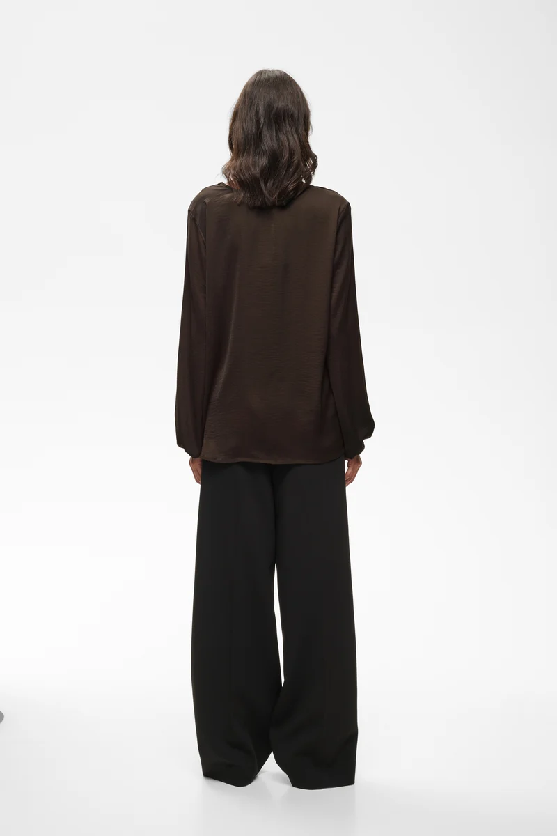 Blouse drapée à col V Rinda Chocolat