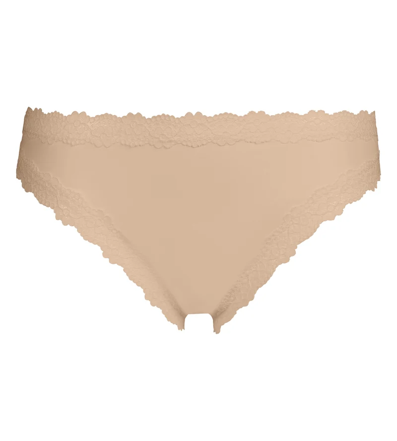 Slip brésilien femme invisible en microfibre et dentelle Nude Dim