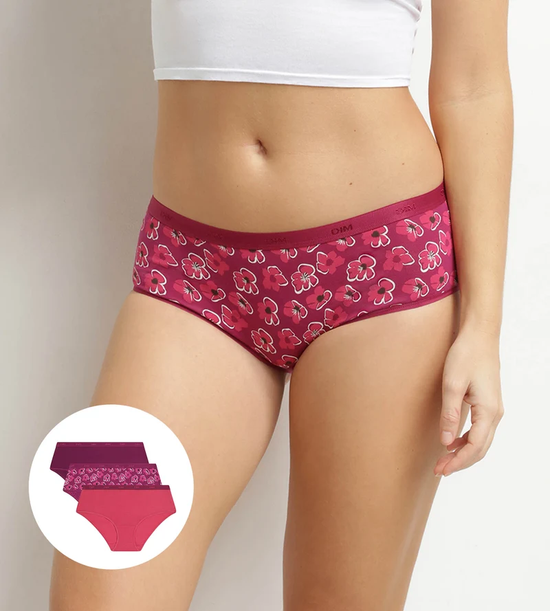 Lot de 3 boxers femme en coton stretch Fleurs Rubis Les Pockets