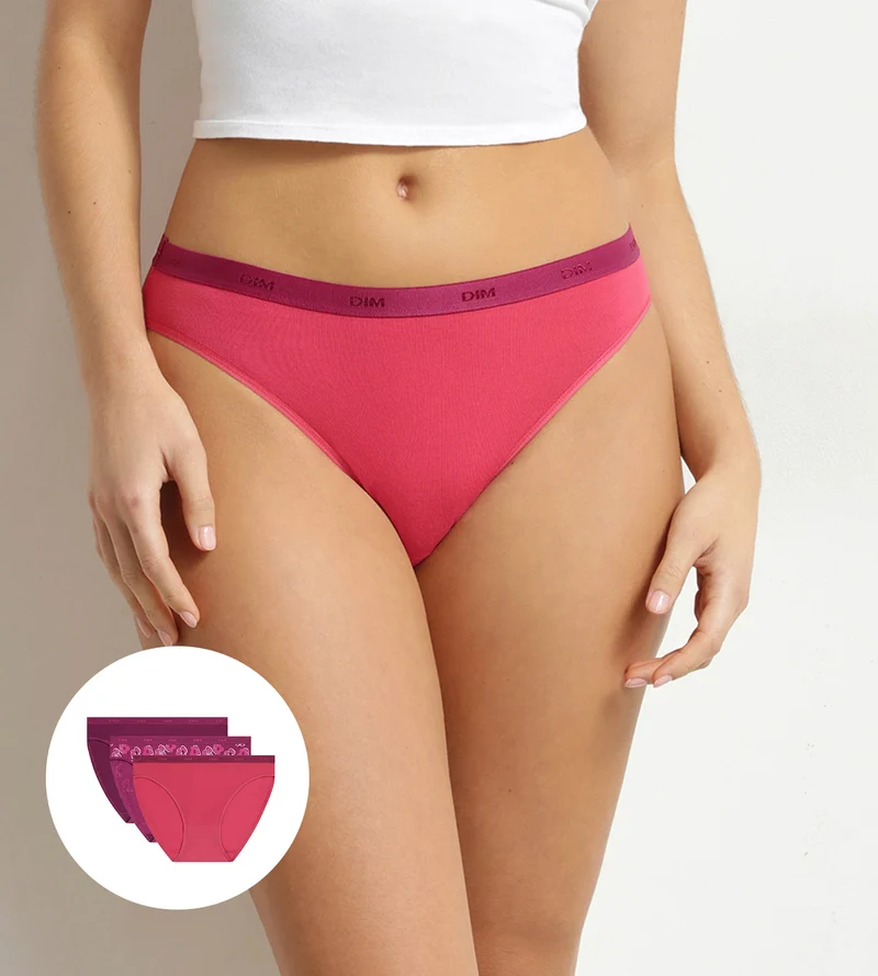 Lot de 3 slips femme en coton stretch Fleurs Rubis Les Pockets