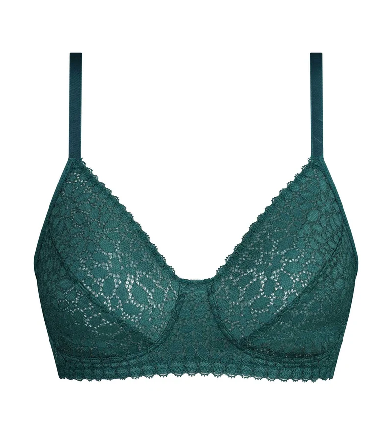 Soutien-gorge sans armatures en dentelle florale verte Daily Dentelle