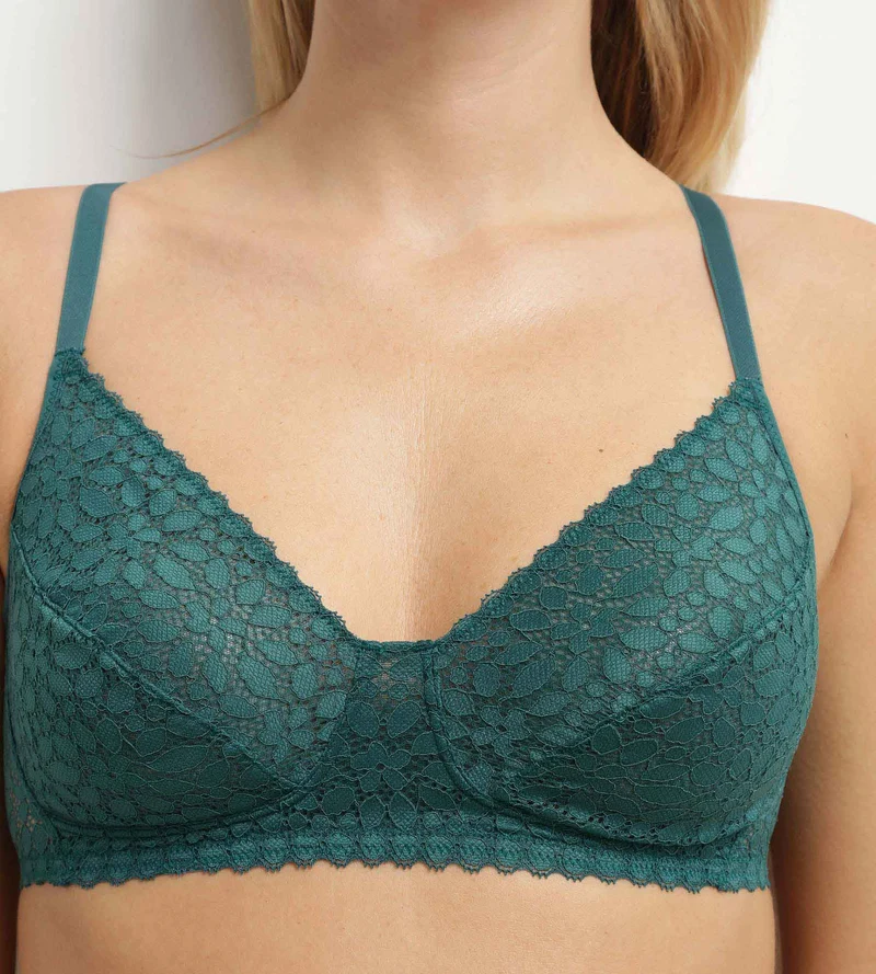 Soutien-gorge sans armatures en dentelle florale verte Daily Dentelle