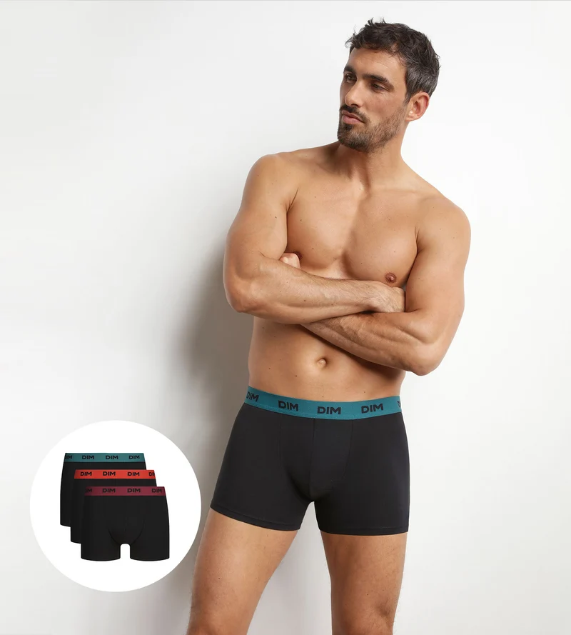Lot de 3 boxers homme noir ceinture colorée Forêt Mix & Colors