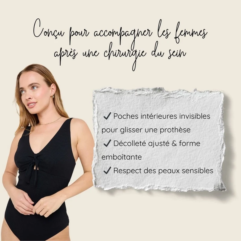 Maillot de bain 1 pièce post-opératoire noir Malou