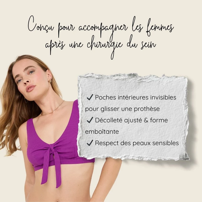 Haut de maillot de bain post-opératoire violet Malou