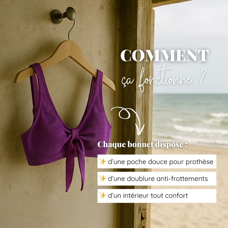 Haut de maillot de bain post-opératoire violet Malou