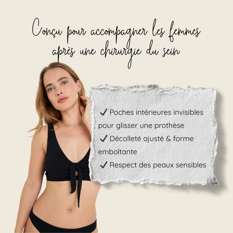 Haut de maillot de bain post-opératoire noir Malou