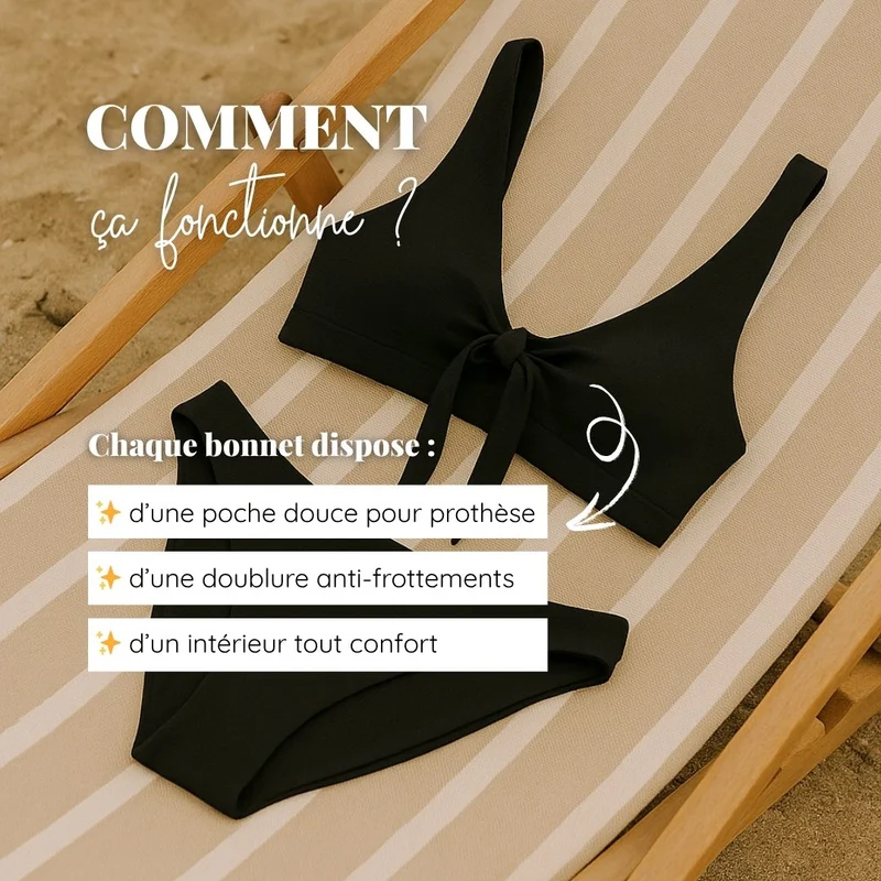 Haut de maillot de bain post-opératoire noir Malou
