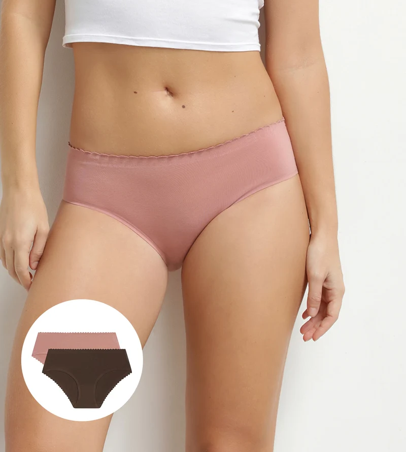 Lot de 2 slips femme coton stretch Marron Rose Body Touch