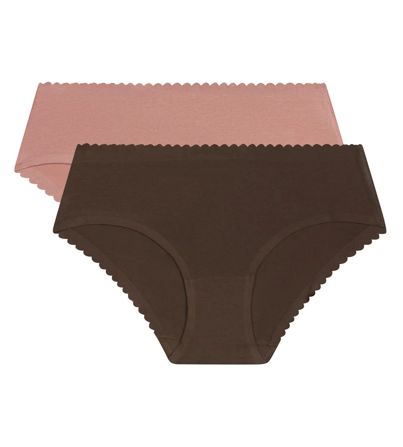Lot de 2 slips femme coton stretch Marron Rose Body Touch