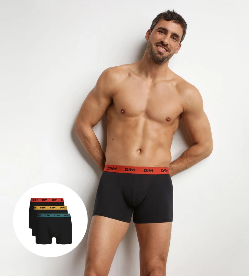 Lot de 3 boxers homme noir ceinture colorée Safran Mix & Colors