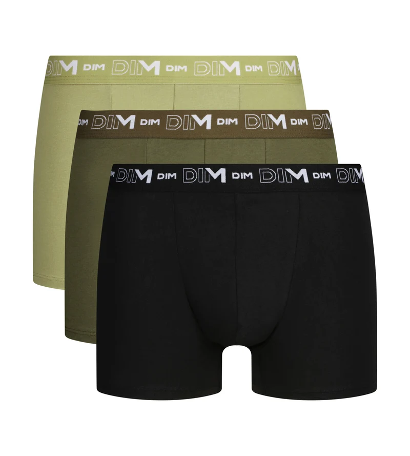 Lot de 3 boxers homme Noir Sable ceinture contrastée Dim Coton Stretch
