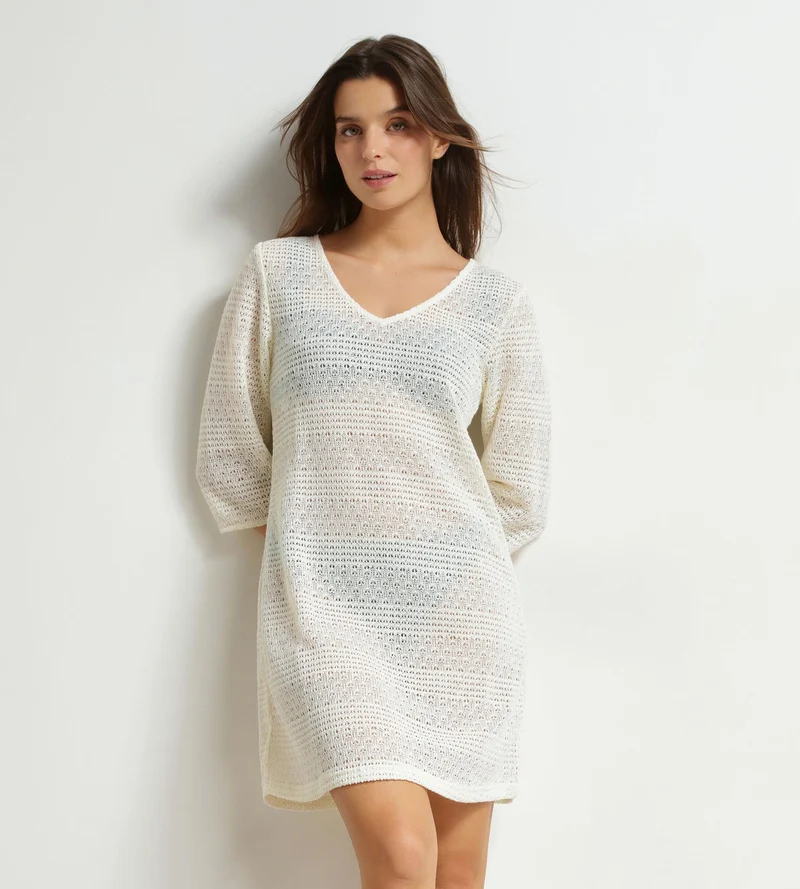 Robe de plage femme en maille Écru Dim