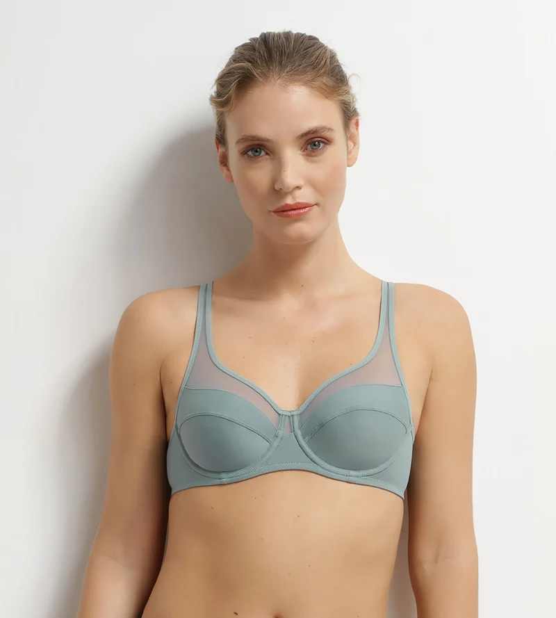 Soutien-gorge emboîtant en microfibre et tulle Sauge Generous