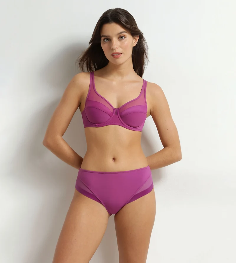 Culotte femme microfibre et tulle Violet Cassis Dim Generous