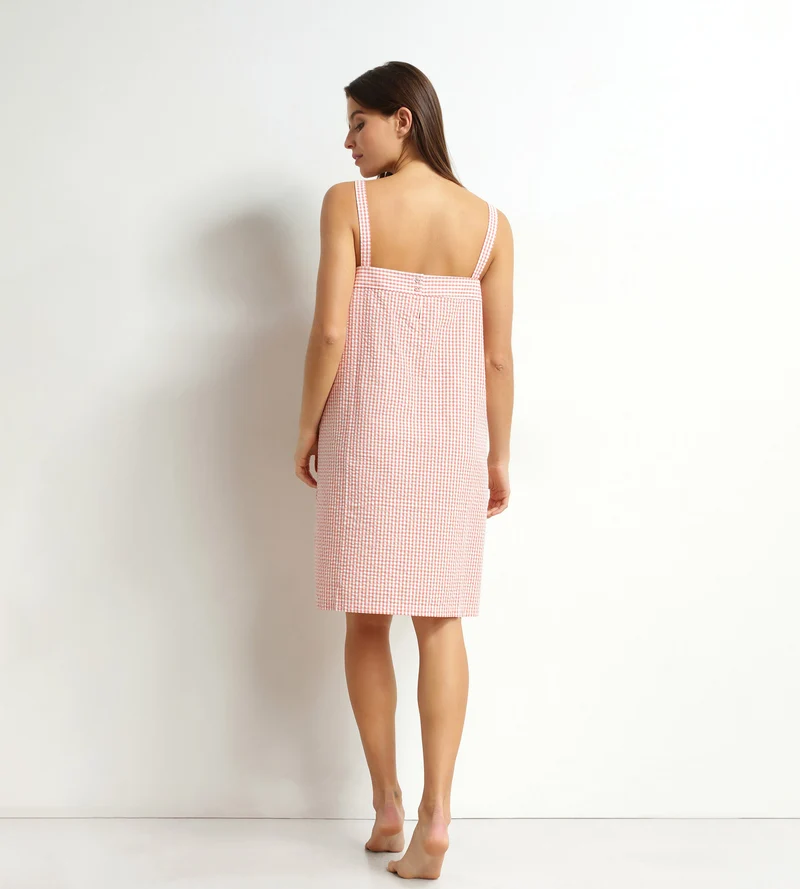 Chemise de nuit femme vichy seersucker Abricot Écru Dim Nightwear