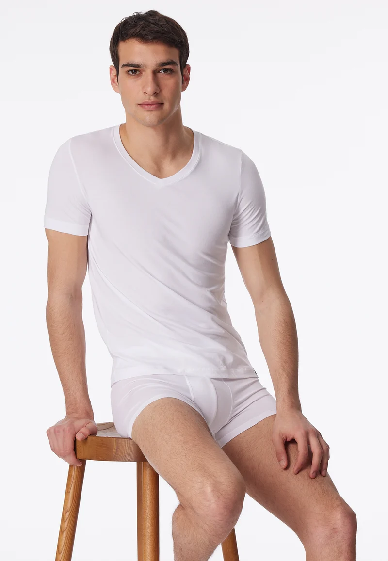 T-Shirt V-Ausschnitt Weiss - Long Life Soft