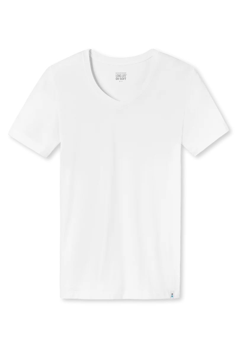T-Shirt V-Ausschnitt Weiss - Long Life Soft