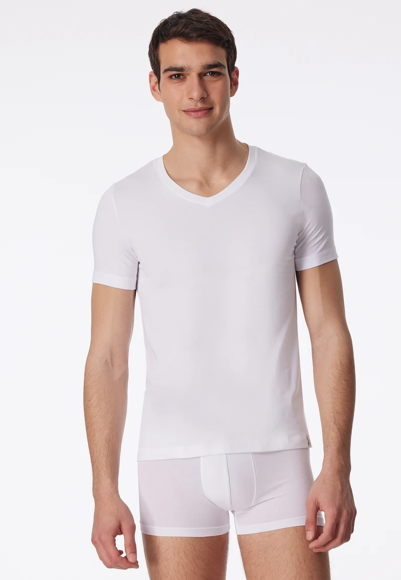 T-Shirt V-Ausschnitt Weiss - Long Life Soft