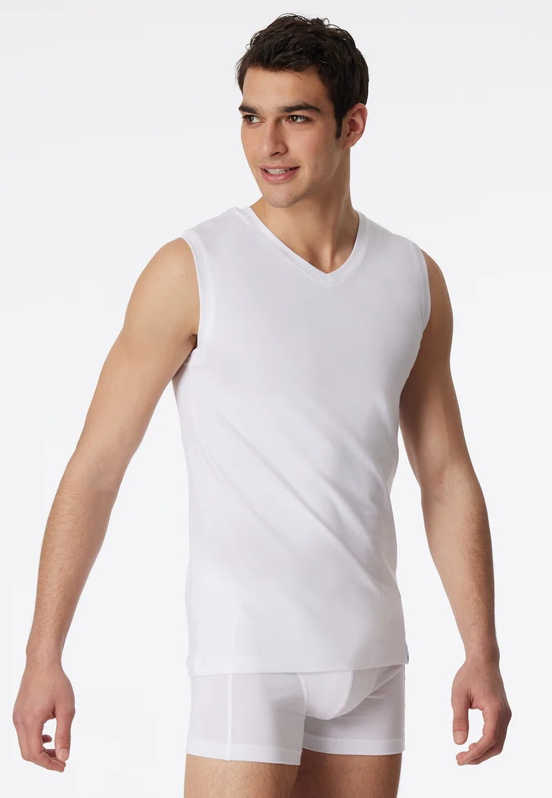 Shirt ärmellos mit V-Ausschnitt Weiss - Long Life Cotton