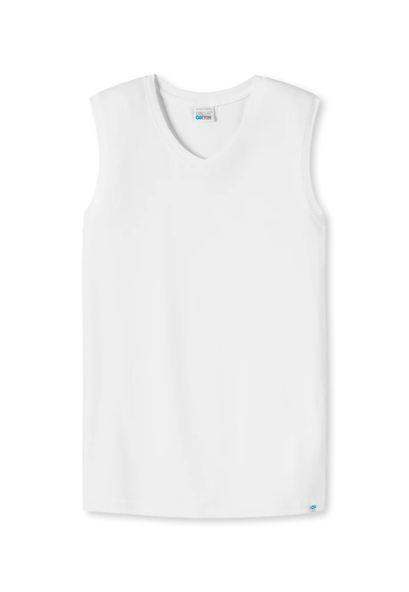 Shirt ärmellos mit V-Ausschnitt Weiss - Long Life Cotton