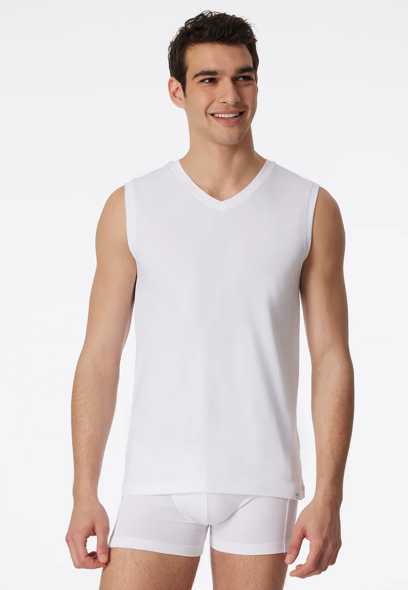 Shirt ärmellos mit V-Ausschnitt Weiss - Long Life Cotton