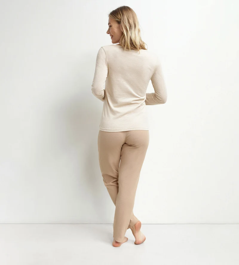 Ensemble pyjama femme col Serafino en jersey Marron Dim Cosy Time