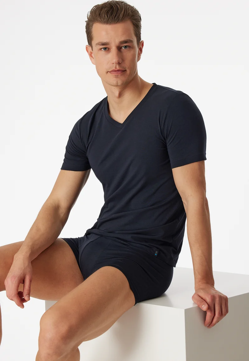 T-Shirt V-Ausschnitt Dunkelblau - Long Life Soft