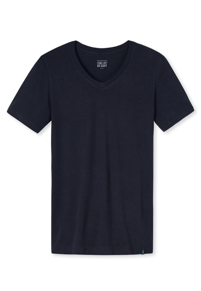 T-Shirt V-Ausschnitt Dunkelblau - Long Life Soft