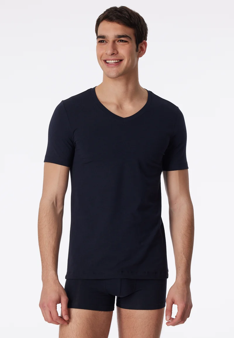 T-Shirt V-Ausschnitt Dunkelblau - Long Life Soft