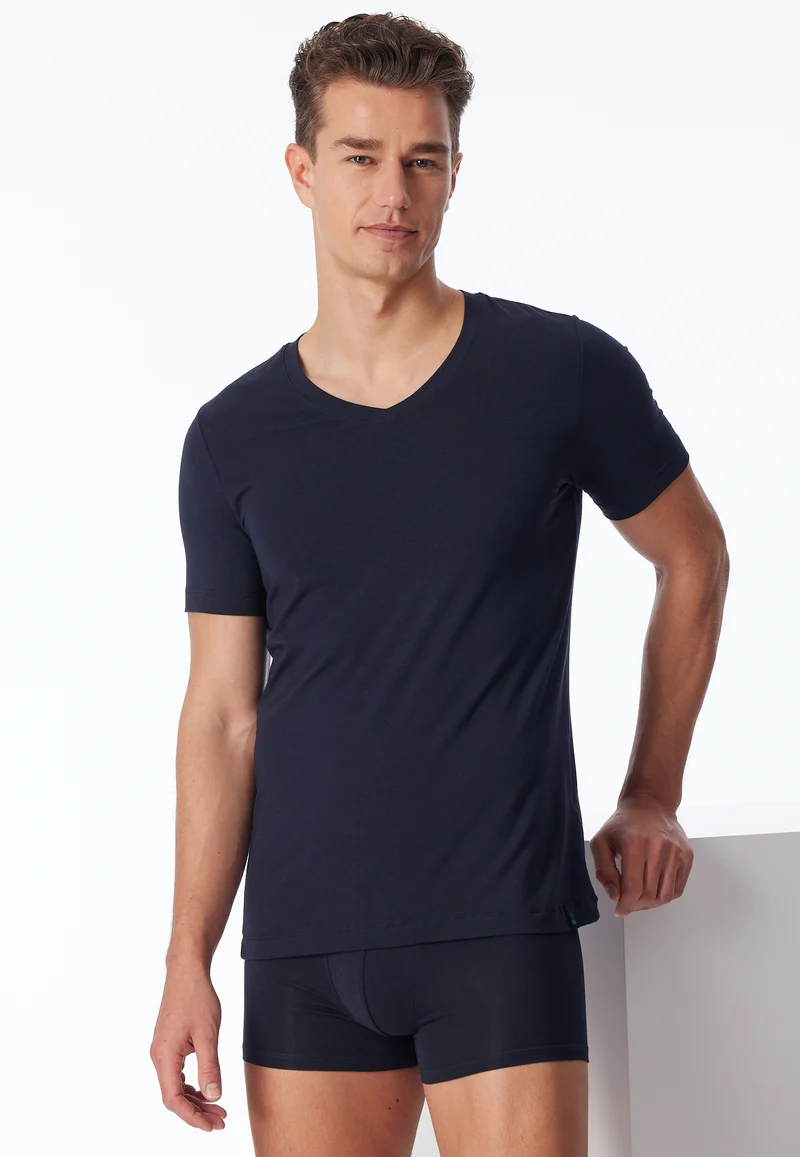 T-Shirt V-Ausschnitt Dunkelblau - Long Life Soft