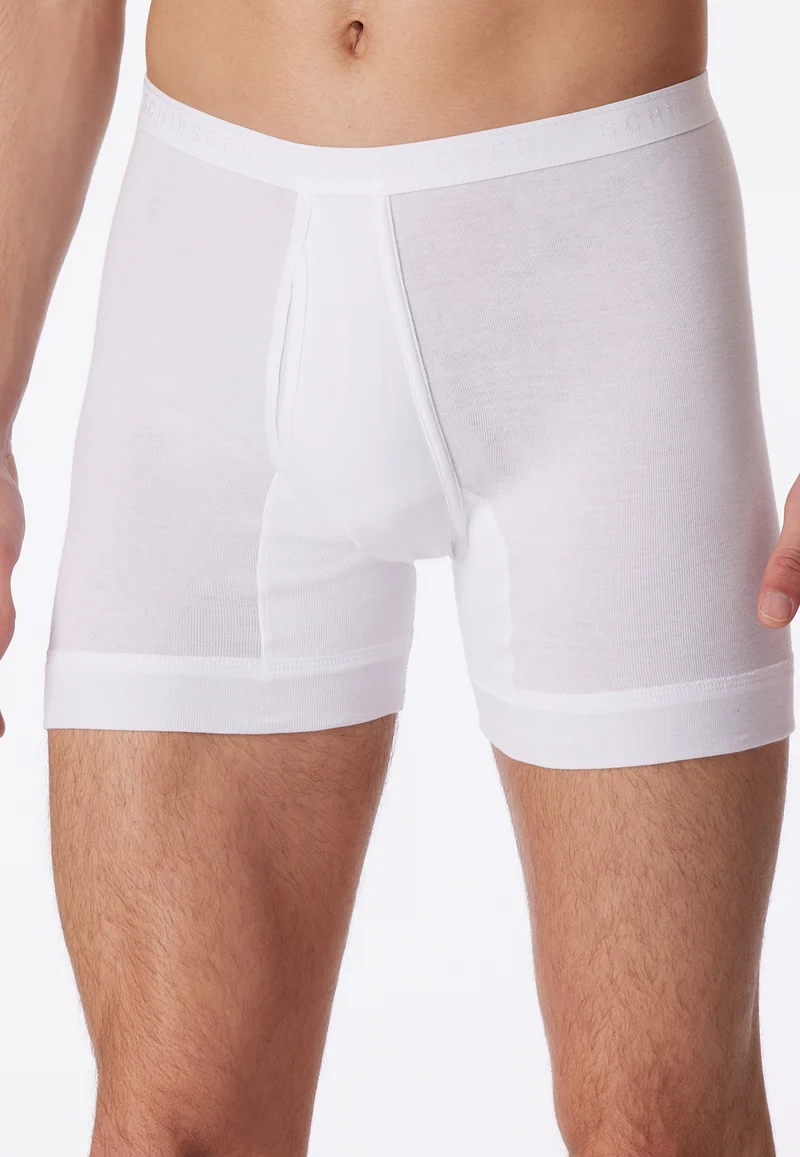 Enge Boxershorts Feinripp mit Eingriff Weiss - Original Feinripp