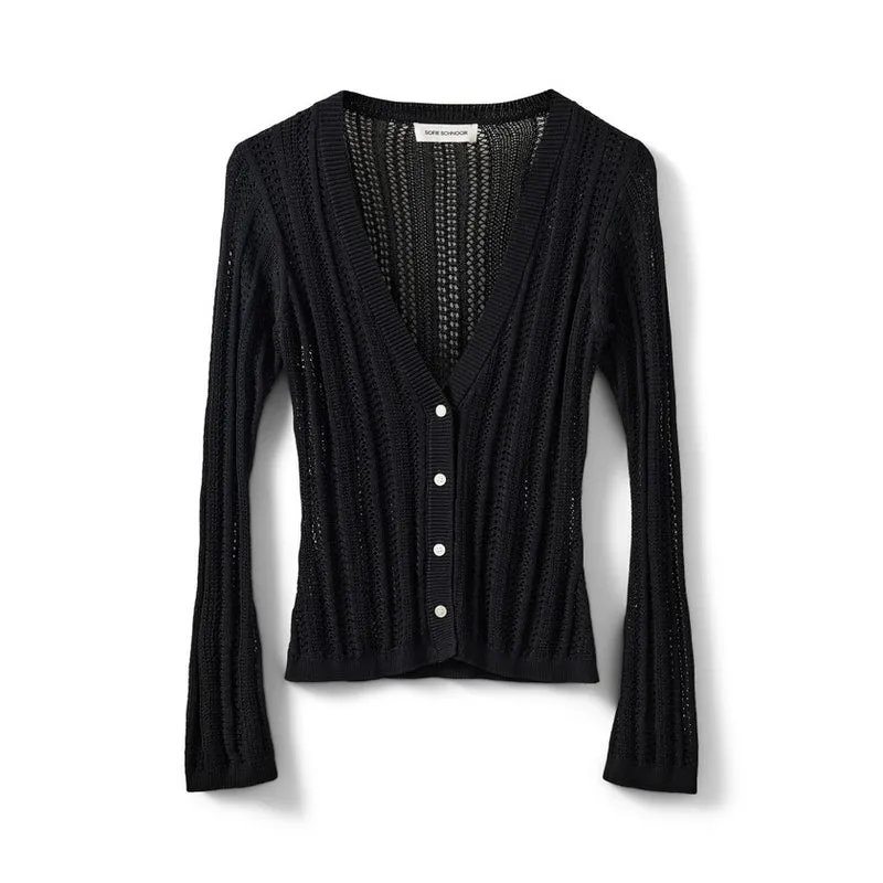 Cardigan Ayra en pointelle ajusté à col V