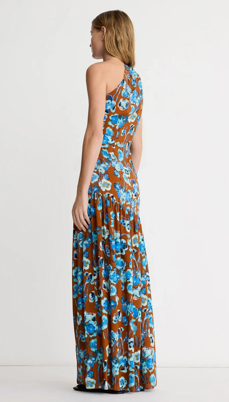 Robe maxi asymétrique à imprimé floral