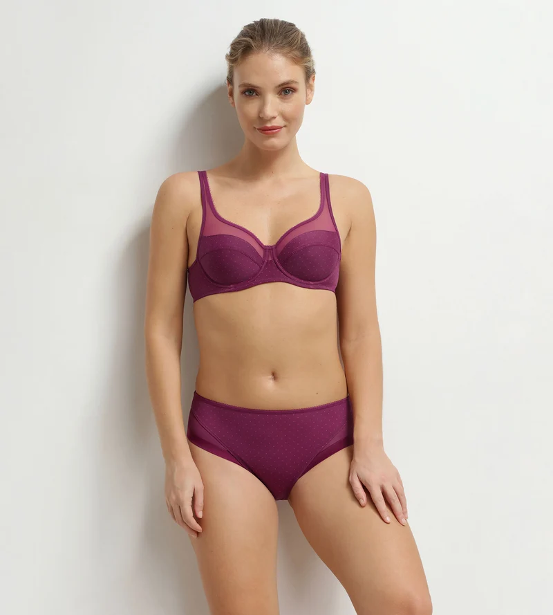 Culotte femme microfibre et tulle pois bordeaux Dim Generous